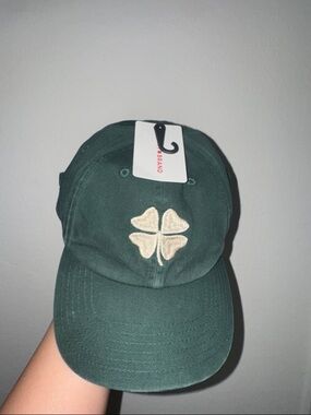 Lucky Brand Dark Green Baseball Cap with Cream Clover